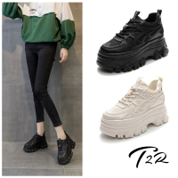 T2R 正韓空運-時尚帥氣百搭顯瘦厚底內增高休閒鞋-增高約9公分-黑/米(5985-2260/5985-2261)
