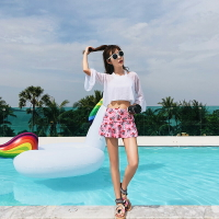 泳衣女三件套韓國溫泉小香風分體游泳衣女裙平角式保守性感泳裝