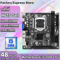 H61S LGA 1155 Motherboard Set with I5-2400 CPU for Intel Core i7 / i5 / i3 / H61 DDR3 M-ATX Intel Original H61 Motherboards Kit
