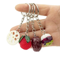 Lotus Root Arbutus Jujube Mangosteen Keychain Cute Trend Resin School Bag Car Key Pendant Couple New