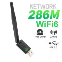 WIFI 6 USB Adapter 286Mbps Network Card Dongle 2.4GHz 802.11AX 5dBi Antenna Signal Receiver For Laptop Windows 10 11 Driver Free