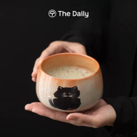 Matcha Ceramic Chawan Black Cat Design - Mangkuk dengan Desain Ilustrasi Kucing