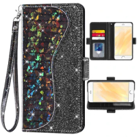 Sequin Glitter Flip Cover Leather Wallet Phone Case For TCL 30XE 30V 4X 20AX 20A 20R Bremen 5G With Credit Card Holder Slot