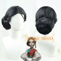 Anime Game Identity V Geisha Michiko Cosplay Wig Black Bun Braided Heat Resistant Synthetic Hair Hallowen Party Carnival