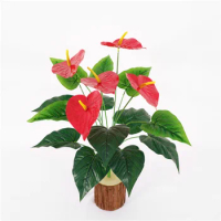 18 Heads Artificial Red Flower Small Potted Plant Suit Large Potted Anthurium Office Decoration Bonsai Wholesale Home Decor