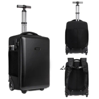 19 Inch Large Capacity Hard Shell Business Trolley Travel Suitcase Double Shoulder Backpack Multi-function Boarding Bag