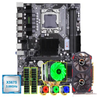 HUANANZHI X58 LGA1366 Motherboard with CPU Intel Xeon X5675 3.06GHz Cooler RAM 32G(2*16G) REG ECC Video Card GTX750Ti 2GD5