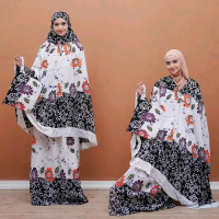 Mukena Traveling Motif Batik Cap Kain Satung Nyaman Muslim Wanita Dewasa Bunga Mukenah Terusan Panja