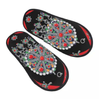 Custom Print Kabyle Style Jewelry Guest Slippers for Hotel Women Moroccan Carpet Pattern House Slipper