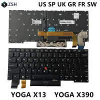 US UK French German Spian Sweden Keyboard FOR Lenovo Thinkpad YOGA X390 YOGA X13 Laptop Backlit Keyboard