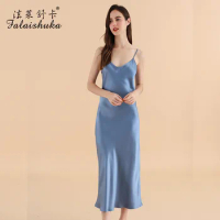 25 momme Customizable 100% Genuine Silk long Dress Women Sleepwear Spaghetti straps longuette Women Nightgowns D3667