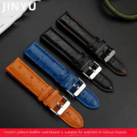 Soft ostrich pattern cowhide leather watchband For Tissot Omega IWC Black orange Watch Strap Accessories bracelet 20mm 22mm men