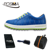 高爾夫球鞋 女款運動休閒鞋 無釘鞋 透氣防水 GSH033 藍 配POSMA鞋包 2合1清潔刷 高爾夫球毛巾