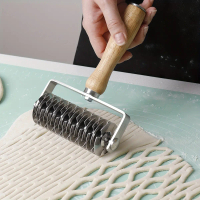 1pc Roller Dough Roller Pizza Dough Cutter Baking Tool Wooden Handle Roller Knife