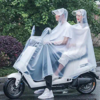 Women Men Windproof Electric Bike Motorcycle Raincoat Hooded Double Brim Covering Face Riding Poncho For Men Women