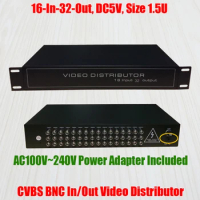 1.5U 16 In 32 Out Rack Mount CVBS BNC Video Distributor 16CH Input Video Splitter Analog CCTV Security System Signal Amplifier