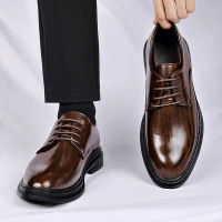 Men's Leather Shoes for Autumn and Winter, Business Formal Soft Leather Soft Sole Pointed Toe Weddin