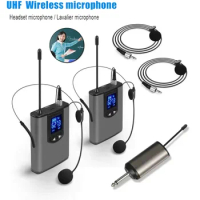 Portable UHF Wireless Headset Microphone+Lavalier Mic System Teaching Speech Interview Vlog Live Recording