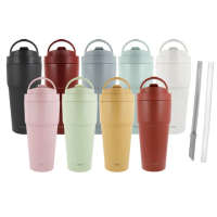 【WOKY 沃廚】買1送1_二代渾圓杯 鈦陶瓷款770ml-附彈跳&矽膠粗吸管(隨行杯/吸管杯/保溫杯/保溫瓶)