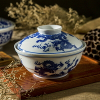 景德鎮陶瓷帶蓋子湯碗陶瓷圓形大號大碗創意中式實用青花瓷泡面碗1入