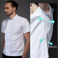 Baju koki pria lengan pendek kemeja chef uniform premium Kualitas Premium Panjang