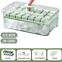 Cetakan Es Batu Jelly Bentuk Kotak 28 Lubang Dengan Sendok Sekop Grid Quick Press Ice Box Wadah Alat