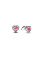 ต่างหู Pandora Elevated Pink Heart Stud Earrings สีเงิน