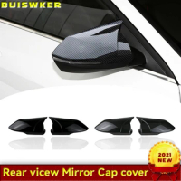 ABS rearview mirror protective shell, bright black decorative horn design exterior for Hyundai Elantra Avante CN7 2021
