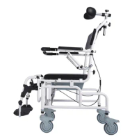 Elderly commode chair with wheels, light wheelchair can wash hair and bath, aluminum alloy commode chair bedpan bath stool