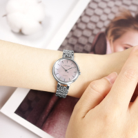 CITIZEN / L 光動能 珍珠母貝 藍寶石水晶玻璃 不鏽鋼手錶-粉色/28mm