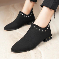 2024 Winter Classic Chelsea Boots for Woman Cow Suede Pointy Toe Wedge Heel Ankle Boots Simple Comfortable Cowboy Boots Female