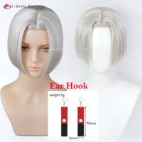 Anime Izana Kurokawa Cosplay Wig White/Silver Short and Ear Hook Heat Resistant Synthetic Hair Halloween Party Wigs + Wig Cap