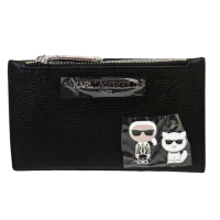 【KARL LAGERFELD 卡爾】KL 老佛爺貓咪對開卡包零錢包(黑色)