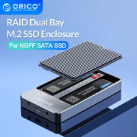 ORICO Dual Bay M2 SSD Case NGFF SATA Enclosure M.2 To USB Type-C SSD Adapter for B Key &amp; B+M Key SSD Disk Box M.2 Case with RAID