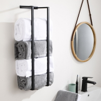 不銹鋼黑色浴巾架毛巾架浴室墻上毛巾置物架衛生間掛墻浴巾架子
