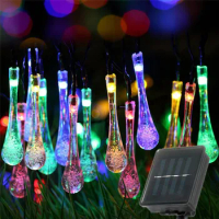 7M 50 LEDs Fairy Holiday Christmas Party Solar Lamp Outdoor Water drops String Lights Garland Garden Waterproof