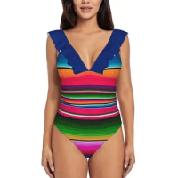 Mexican Blanket Striped Fiesta Serape One Piece Swimsuit High Quality Swimwear Printed Push Up Monokini Summer Bathing Suit