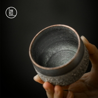 泥巴人日本銀珠主人杯手工陶瓷柴燒個人茶杯功夫茶具大號家用單個