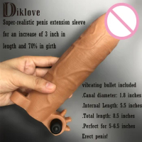 8.5 inches L realistic penis sleeves enlargement solid head extend condom penis extender with bullet sex products for man