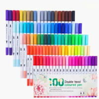100 Colors Double Head Graffiti Drawing Paint Marker Brush Pen Coloured Art Dual Tip Mark Pen Set Marcador Caneta Stationery