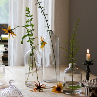高款窄口玻璃花瓶小口透明插花水培細口長頸花器桌面裝飾擺件北歐
