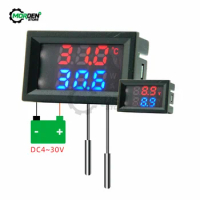 DC4-30V 5V 12V 0.28 Inch LED Display Dual NTC 10K 3950 Voltmeter Digital Temperature Sensor Thermometer With NTC Probe Cable