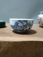 日本回流瓷器古董大正昭和早期老青花山水茶碗，畫工發色漂亮，全