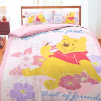 【享夢城堡】單人床包雙人薄被套三件組(迪士尼小熊維尼Pooh 迪士尼粉紅季-米黃.粉)