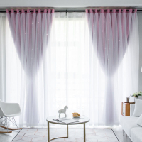 韓式公主風網紅抖音窗簾成品簡約現代窗紗全遮光鏤空星星臥室ins