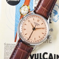VULCAIN 窩路堅 總統系列 鮭魚色面 限量手上鍊鬧鈴機械錶-100168A66.BAN228