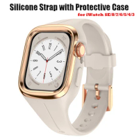 Silicone Watch Strap + Case for Apple Watch Band 38mm 40mm 41mm Sport Bracelet with Protective Case Bumper iWatch 9 8 se 7 6 5 4
