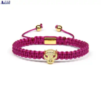 Ailatu New Pink &amp; Blue Cz Leopard Panther Braided Bracelets Micro Pave Cz Beads Top Quality Couples Gift