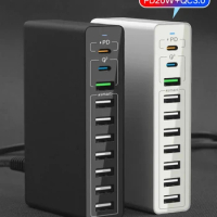 65W 10 Usb Fast Charging Charger Type C PD 20w For Samsung Iphone 14 13 Pro Max 60W Mobile Phones Multiple Ports Hub Station