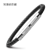 Stainless Steel Bangle Men Leather Cord Bracelet&amp;Bangle Black/Brown Leather Bracelet For Men Wristband Rope Jewelry